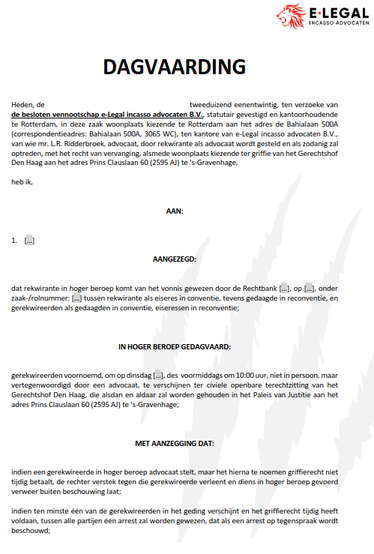 dagvaarding huurachterstand