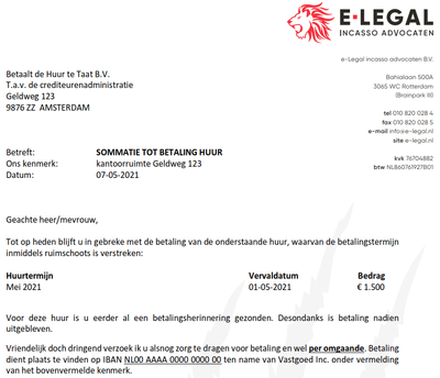 huurachterstand voorbeeldbrief