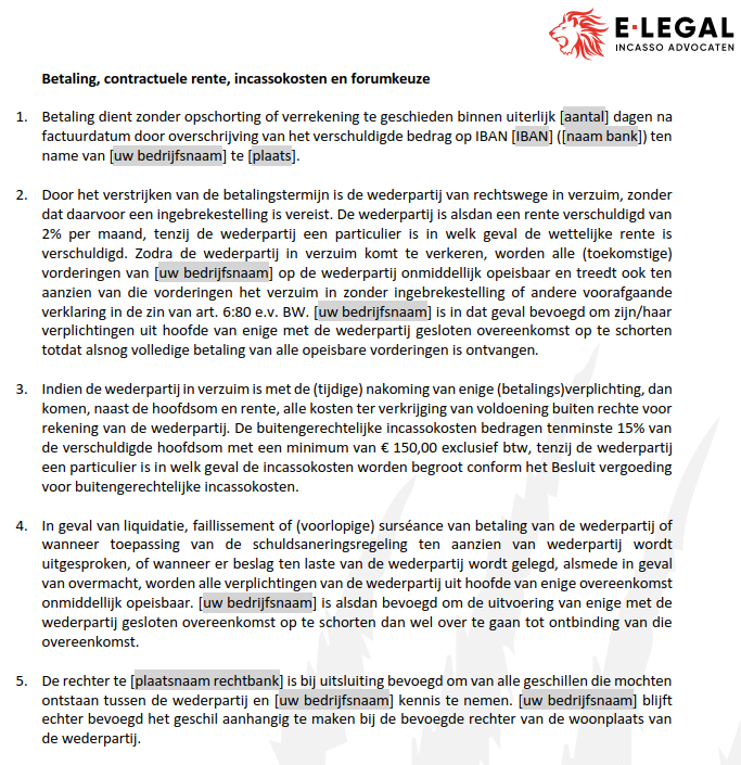 voorbeeld betalingsvoorwaarden